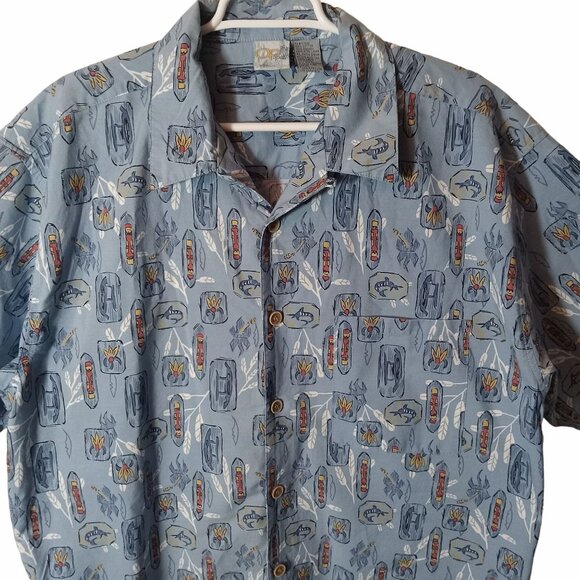 Op Sport Blue Hawaiian Surf Print Short Sleeve XL Tiki Cotton Aloha Beachwear - Picture 2 of 9